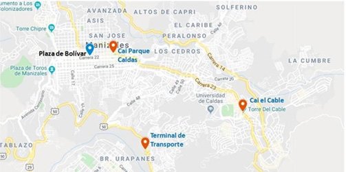 Mapa puntos de encuentro Manizales